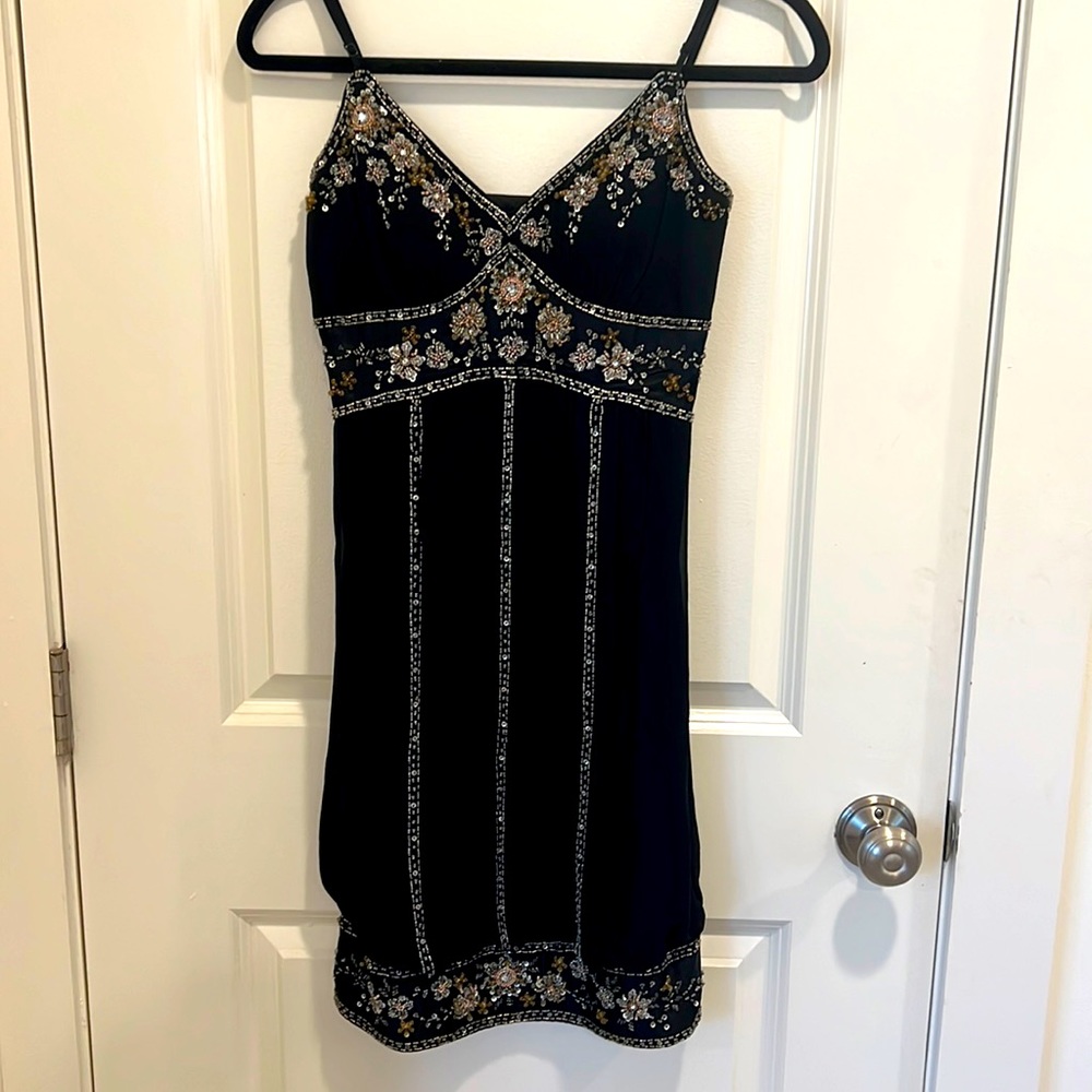 90s vintage 100% silk Hand beaded evening dress size 4